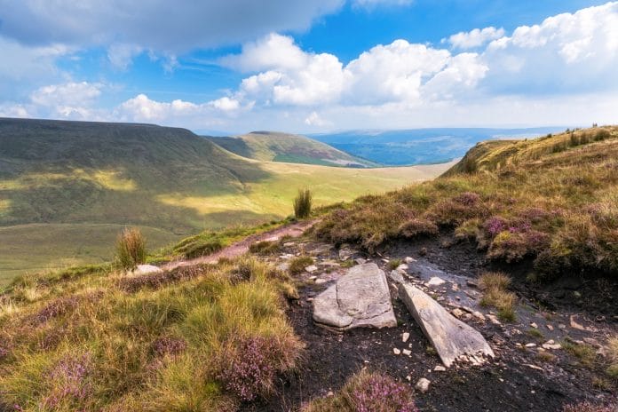 Stunning View of Mountains in national park Breckon Beacons in Wales.